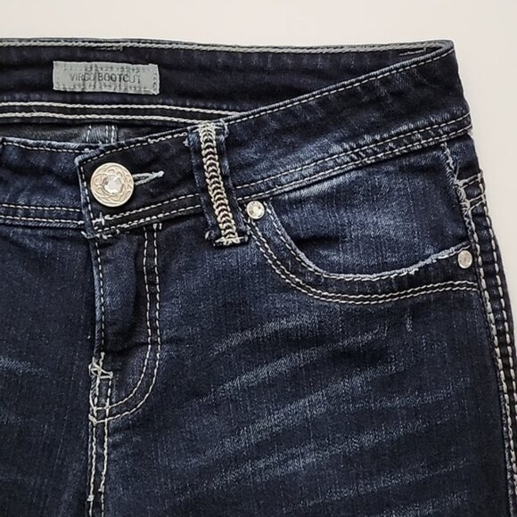 Daytrip Women's Virgo Bootcut Dark Blue Demin Jeans Faded Gold Stitch Size 28XL - Picture 3 of 16